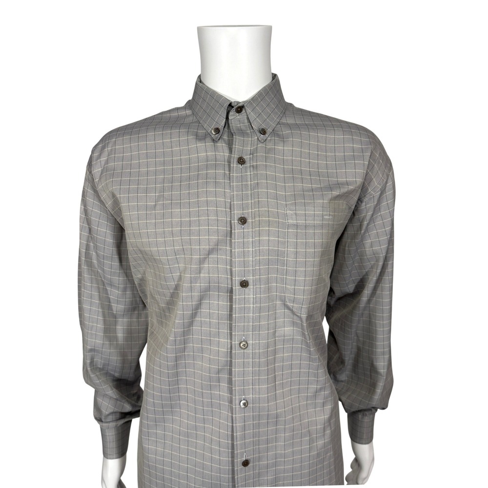Hickey Freeman Sport Mens XL Grey Herringbone Windowpane Cotton Shirt Portugal